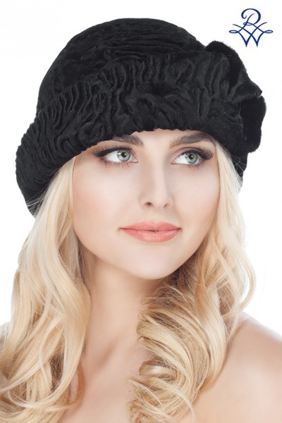 Головной убор меховой женский 726.01Д шляпа каракульча чёрная от компании «Русская зима» Головной убор меховой женский 726.01Д шляпа каракульча чёрная