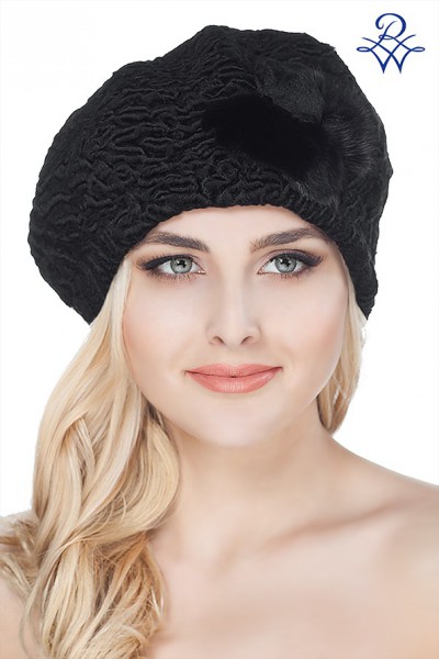 Головной убор меховой женский 7176.01Д берет каракуль чёрный от компании «Русская зима» Головной убор меховой женский 7176.01Д берет каракуль чёрный