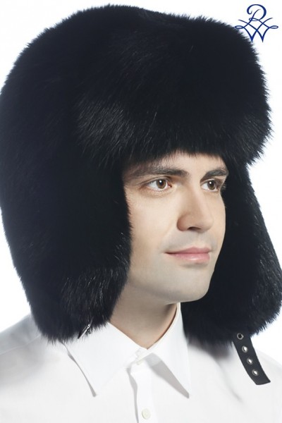 Головной убор меховой мужской 1514 шапка ушанка песец чёрный от компании «Русская зима» Головной убор меховой мужской 1514 шапка ушанка песец чёрный