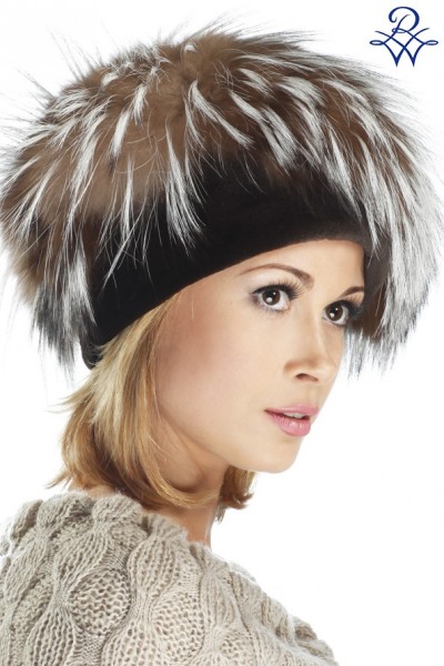 Головной убор меховой женский 08005460 кубанка лиса silver, норка коричневая кашемир от компании «Русская зима» Головной убор меховой женский 08005460 кубанка лиса silver, норка коричневая кашемир