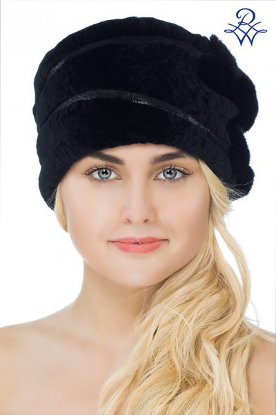 Головной убор меховой женский 1752 шапка Диана колосок астраган чёрный от компании «Русская зима» Головной убор меховой женский 1752 шапка Диана колосок астраган чёрный