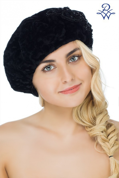 Головной убор меховой женский 1758 берет классик/С астраган чёрный от компании «Русская зима» Головной убор меховой женский 1758 берет классик/С астраган чёрный