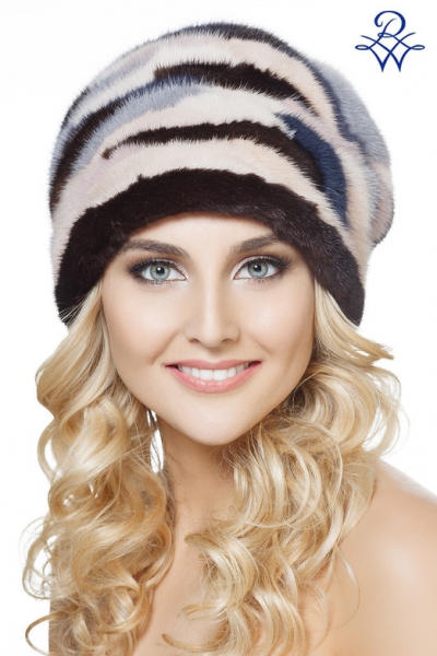 Женская норковая шапка меховая цветная модель Колпак К251 норка цветная лоскут