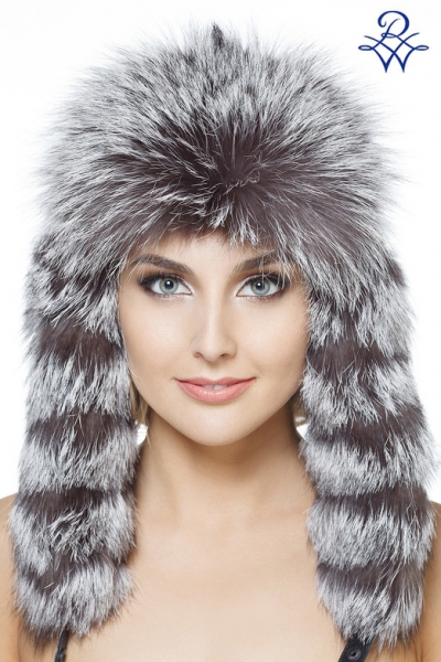 Ушанка женская из чернобурки и кролика рэкс 231.01.01 лиса серебристо-чёрная, рэкс от компании «Русская зима» Ушанка женская из чернобурки и кролика рэкс 231.01.01 лиса серебристо-чёрная, рэкс