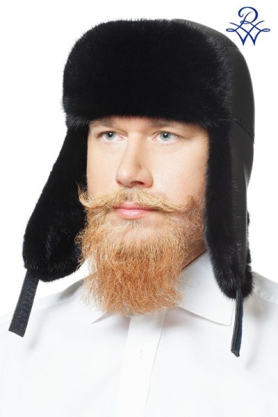 Ушанка мужская комбинированная Бизо норка чёрная, кожа оленя от компании «Русская зима» Ушанка мужская комбинированная Бизо норка чёрная, кожа оленя