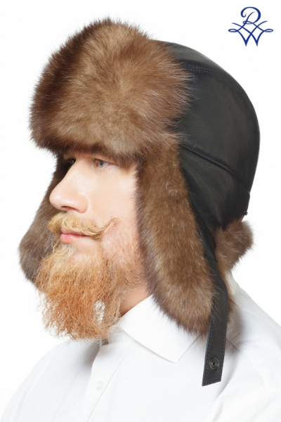 Ушанка из соболя с кожей мужская, соболь баргузинский натуральный, кожа ягнёнка чёрная от компании «Русская зима» Ушанка из соболя с кожей мужская, соболь баргузинский натуральный, кожа ягнёнка чёрная