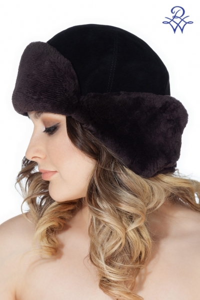 Шапка ушанка меховая из бобра и замши унисекс 504 А бобр канадский щипаный от компании «Русская зима» Шапка ушанка меховая из бобра и замши унисекс 504 А бобр канадский щипаный