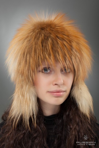 Головной убор меховой женский ушанка Парик лиса красная, трикотаж от компании «Русская зима» Головной убор меховой женский ушанка Парик лиса красная, трикотаж