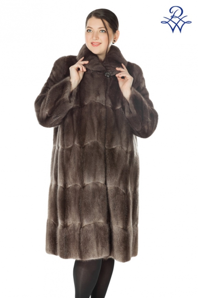 Пальто меховое женское 013К/110 ондатра серая от компании «Русская зима» Пальто меховое женское 013К/110 ондатра серая