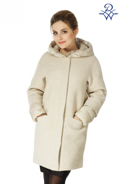 Пальто женское f153171а пух, перо, шерсть бежевый от компании «Русская зима» Пальто женское f153171а пух, перо, шерсть бежевый